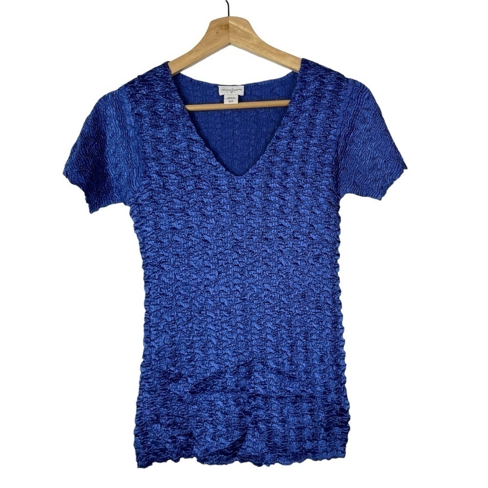 Jaclyn Smith‎ Royal Blue Popcorn V-Neck Short Sleeve Top S